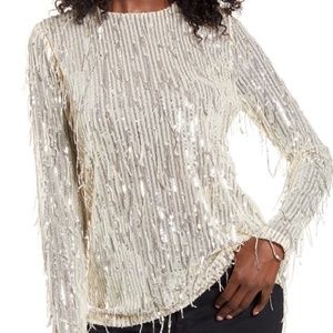 Endless Rose Sequin Fringe Long Sleeve Crewneck Top Size M